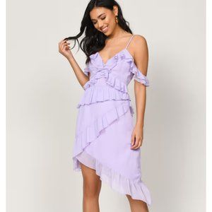 Tobi Dhalia Lavender asymmetrical  ruffle midi dress